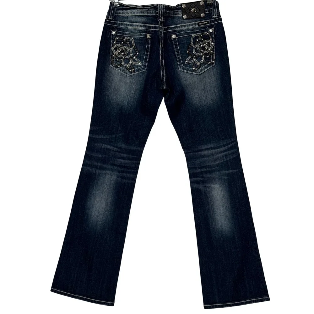 Miss Me JP6120B Bootcut Jeans Dark Wash Floral Rhinestone Embellished Size 30x34 - Picture 1 of 7